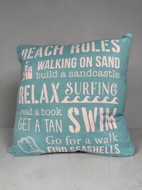 Stratford Outdoor Beach Rules Aqua Coastal Throw Pillow Weather Resistant
